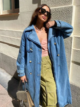 Rr2418 X-Long Denim Trench Coats For Women Belt