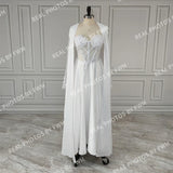 Real Photos Elegant Long Sleeves With Beaded Appliques