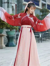 Retro Chinese Style Red Vestido Hanfu Dress Asian