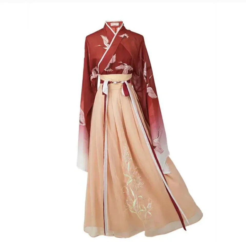 Retro Chinese Style Red Vestido Hanfu Dress Asian