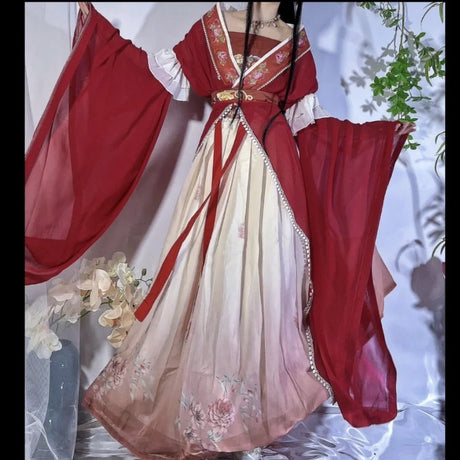 Retro Chinese Style Red Vestido Hanfu Dress Cosplay