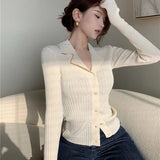 Rimocy Black Knit V Neck Cardigan Women Korean