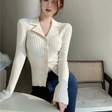 Rimocy Black Knit V Neck Cardigan Women Korean