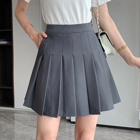 Rimocy Korean Elastic High Waist Pleated Skirt Woman