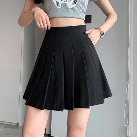 Rimocy Korean Elastic High Waist Pleated Skirt Woman