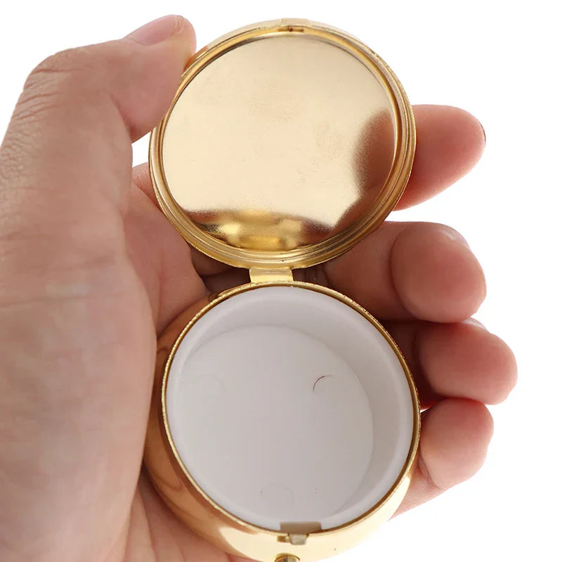 Round Metal Pillbox Portable Small Medicine Organizer Inside