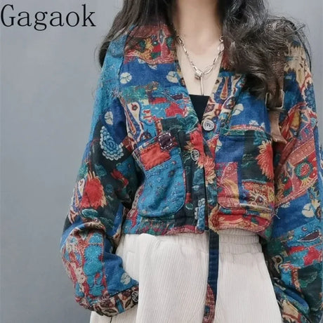 Gagaok Original Ethnic Floral Colored Parkas Autumn Winter