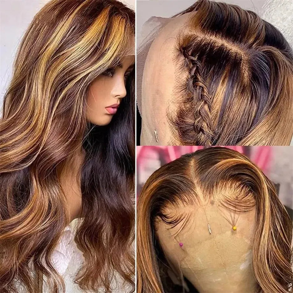 Highlight Wig Human Hair Ombre Brown Lace Front