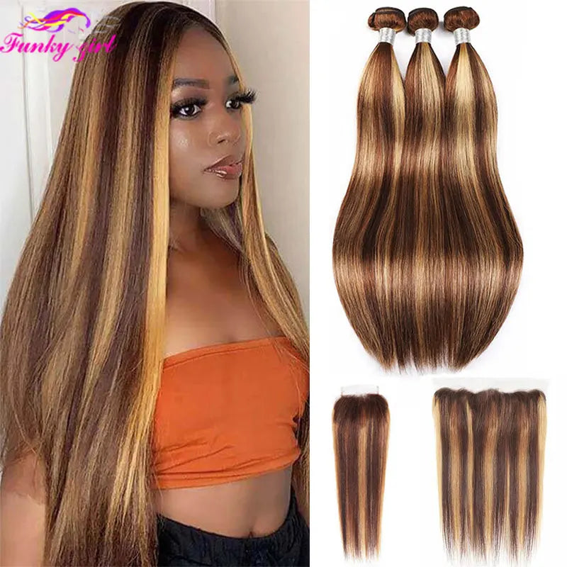 Brazilian P Highlight Bundles Straight Human Hair Bundles