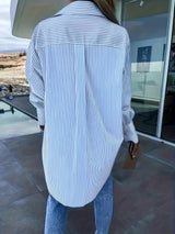 Women Asymmetric Striped Long Sleeve Shirt Blouse