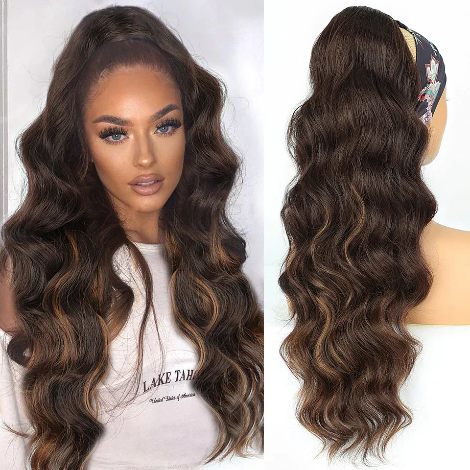 Vigorous Synthetic Long Body Wavy Drawstring Ponytail For