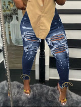 High Waist Ripped High Stretchy Jeans Zipper