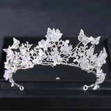 Handmade Bridal Pearl Rhinestone Crown Tiara Butterfly Floral