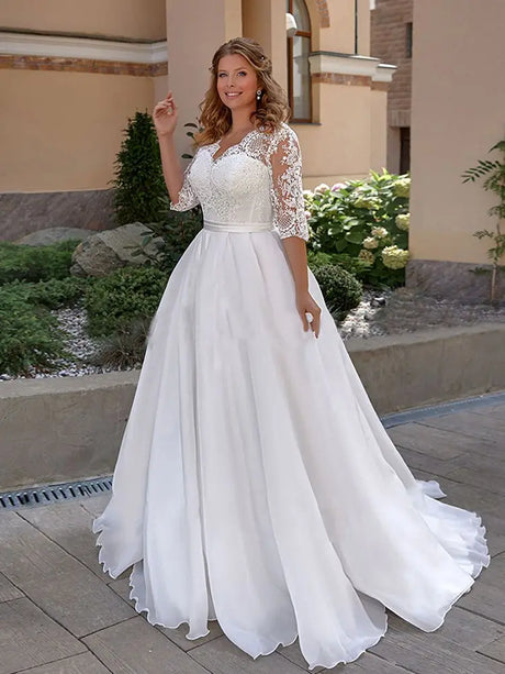 Elegant Wedding Dress For Woman Half Sleeves V