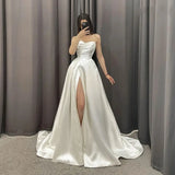 Elegant Pleats A Line Wedding Dresses Strapless Side