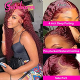 Weargo J Burgundy Curly Lace Wigs Human Hair