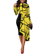 Casual Dress, Women' Plus Abstract Figure Print Long