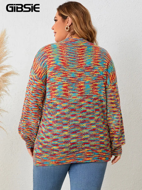 Gibsie Lantern Sleeve V Neck Rainbow Sweater Women