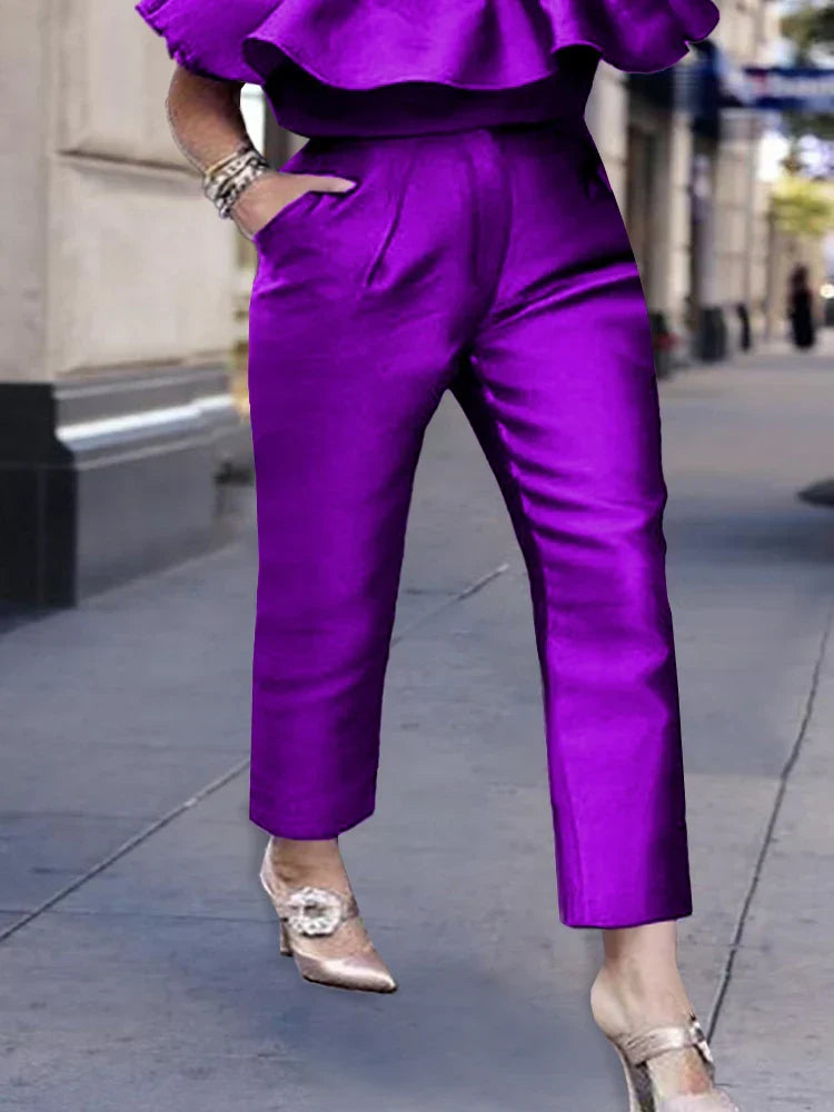 4Xl Purple Pants High Elastic Waist Zipper Fly