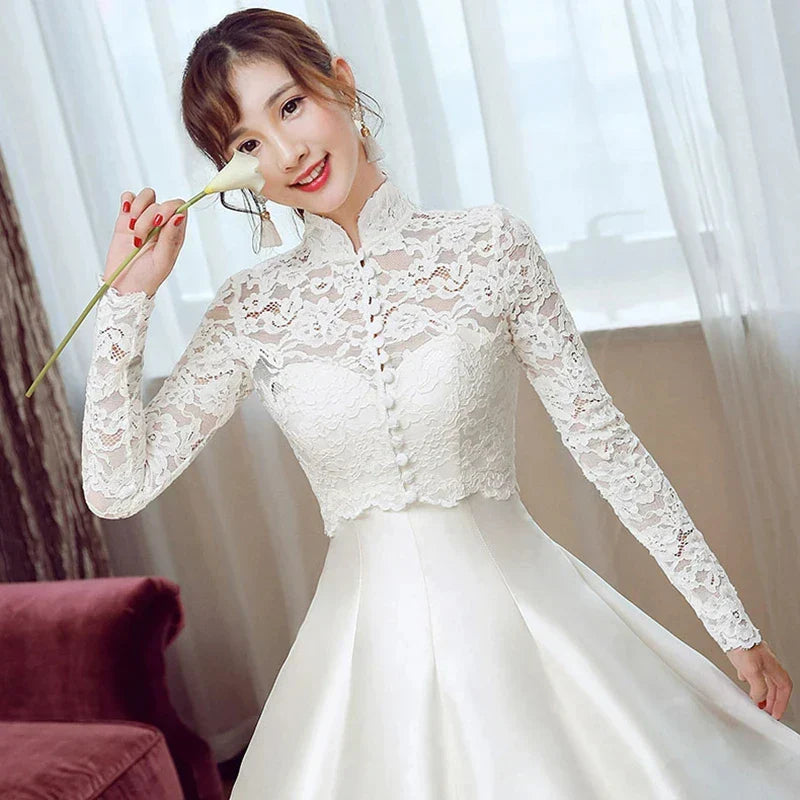 High Neck Lace Wedding Dress Jacket Capes Full