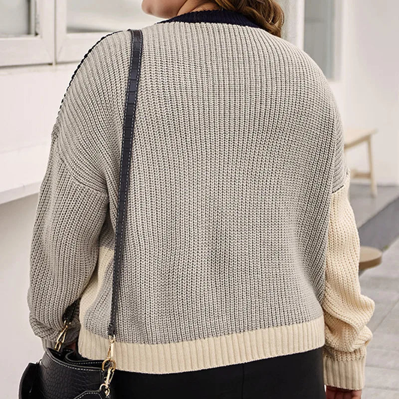 Autumn Winter Oversized Patchwork Knitting Sweater Female Casual