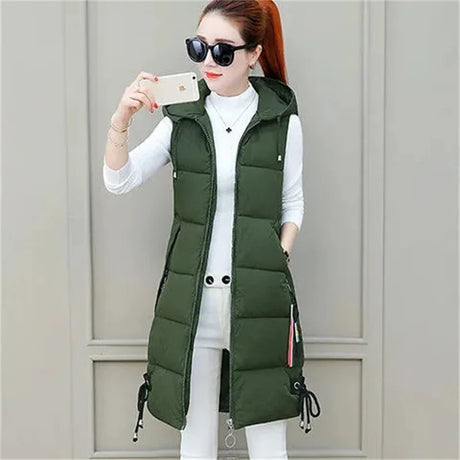 New Autumn Winter Women Long Parkas Vest Warm