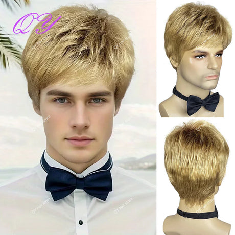 Synthetic Man Wigs Black Short Curly For Men