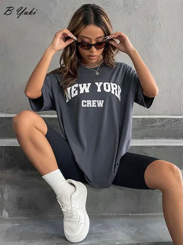 Blessyuki Summer Cotton T-Shirts Women Soft O-Neck Letter