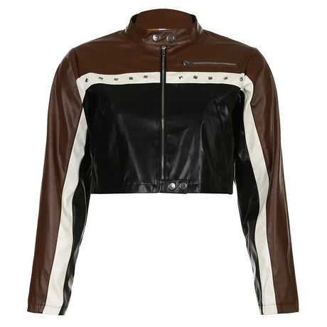 Koxinves Punk Motorcycle Style Women'S Coat Spring Rivet