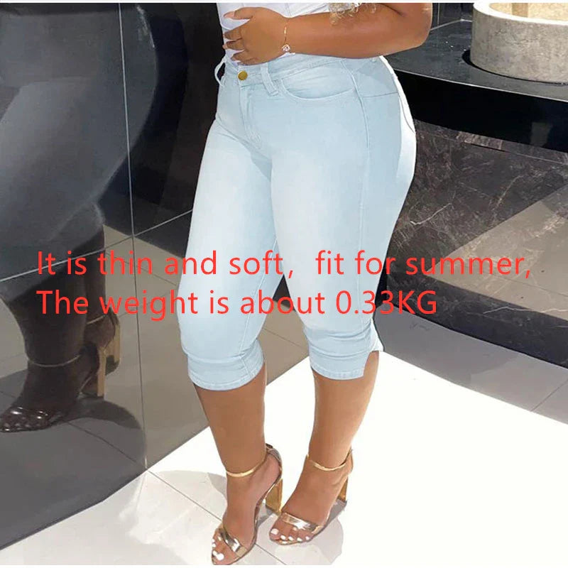 Vintage Mid Blue Stretchy Skinny Knee Length Distressed