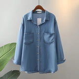 Plus Size Denim Blouse - Long Sleeve Lapel Shirt for Spring & Autumn