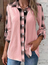 Women' Striped Long Sleeved Shirt Collar Top Plaid