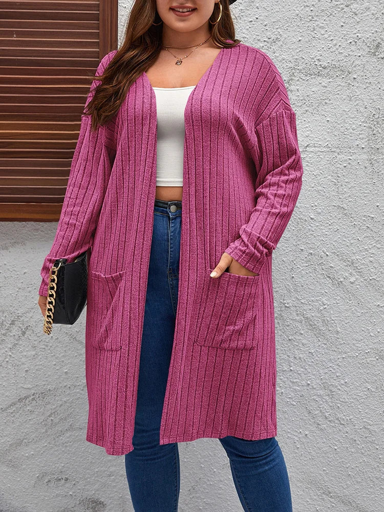 Gibsie Plus Solid Rib Knit Open Front Cardigans