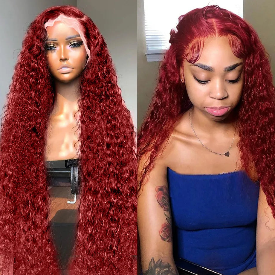 Burgundy Human Hair Lace Frontal Wigs Colored