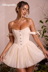 Allingentle Blush Pink Off Shoulder Homecoming Dresses Button