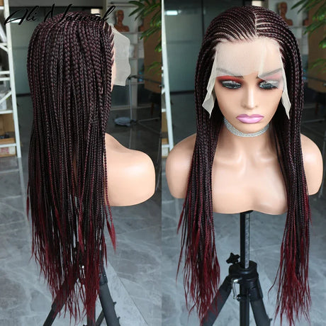 Ombre Burgundy 13X6 Lace Frontal Braids Wig Synthetic