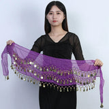 Sexy Women Belly Dance Chiffon Skirt Gold Sequins