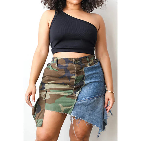 Daily Skirt Army Green High Waist Camo Denim