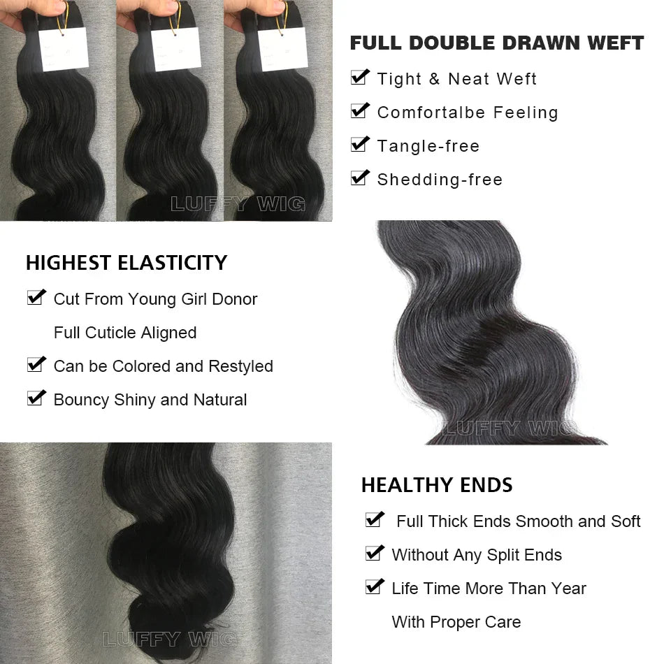 Full Ends Double Drawn Hair Extension Body Wave