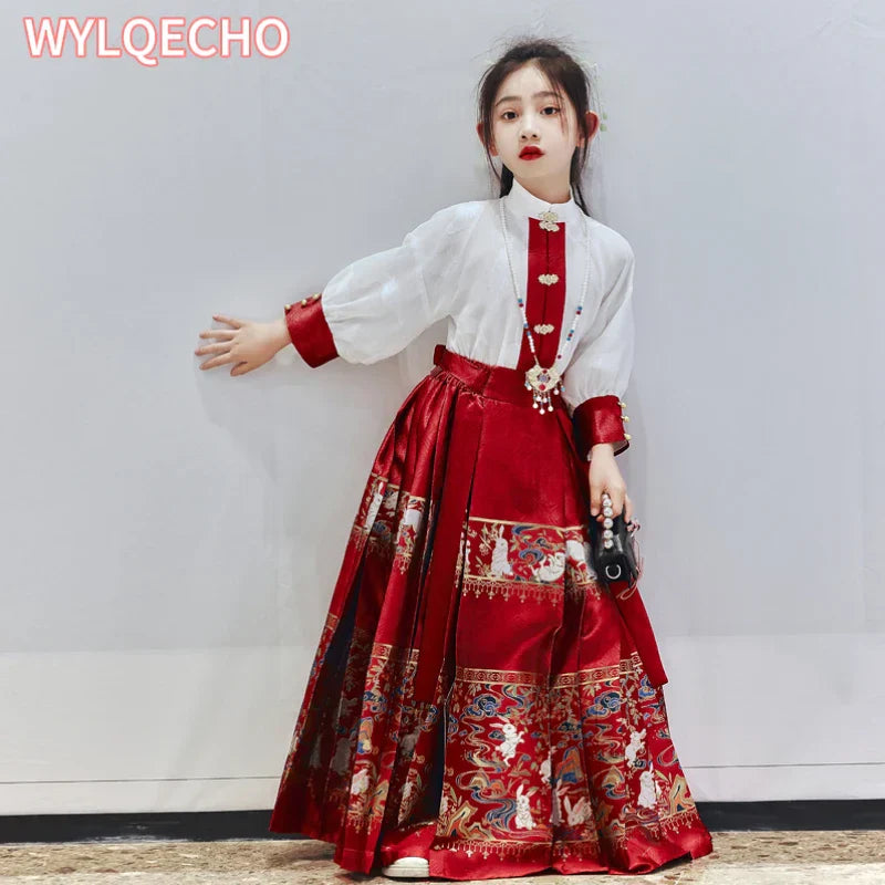 New Summer Chinese Hanfu Dress For Girls Traditional