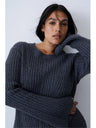 Ribbed Knitted Long Flare Sleeved Mini Dress Half