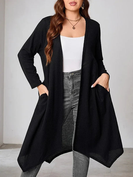 Gibsie Plus Black Casual Long Cardigan Women Spring