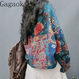 Gagaok Original Ethnic Floral Colored Parkas Autumn Winter