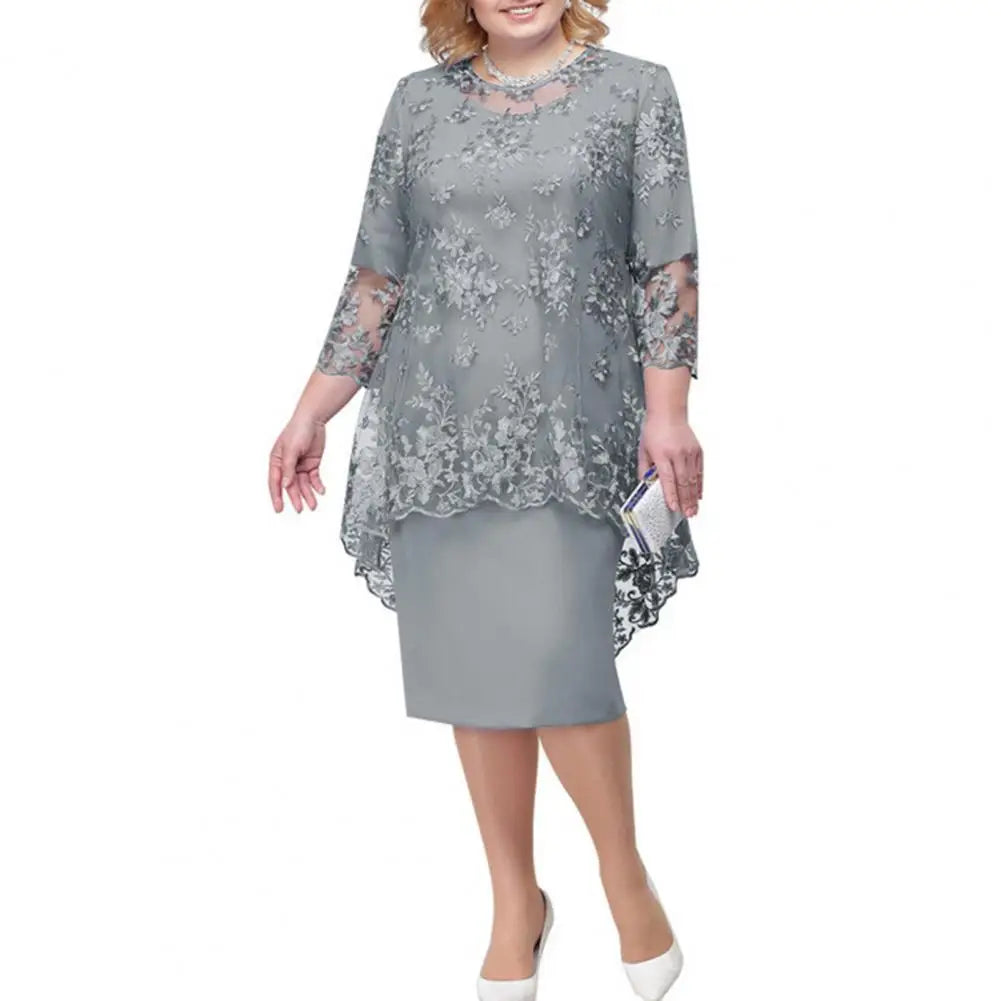 O-Neck High-Waist Midi Dress Party Dress Embroidery Lace
