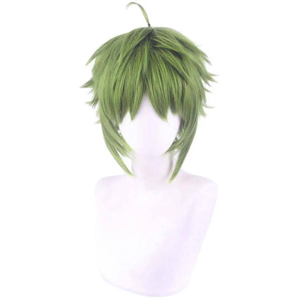 Men Synthetic Green Short Wavy Wig Cosplay Anime