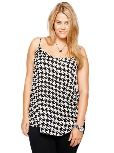 Sexy Houndstooth Print Cami Tops Women Loose Black