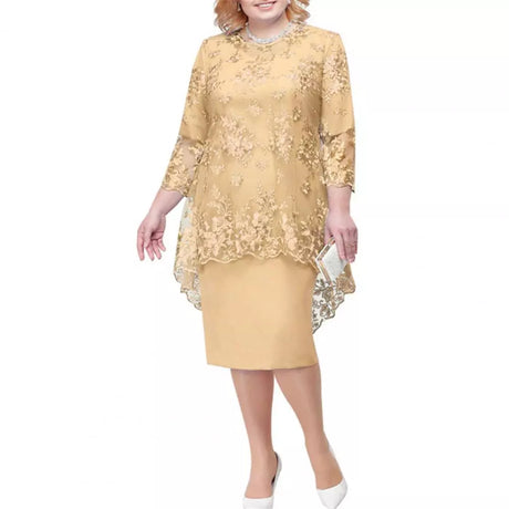 O-Neck High-Waist Midi Dress Party Dress Embroidery Lace
