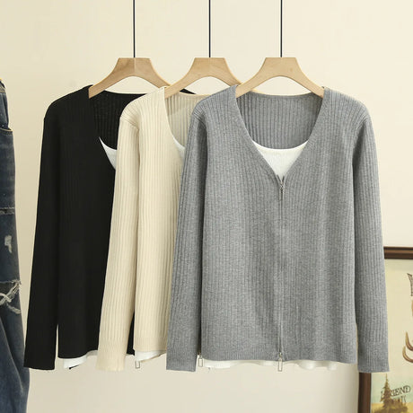 Women' Sweater Temperament False Two Piece Zipper