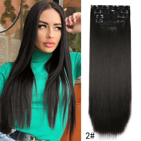 Set Synthetic Hair Clip In Long Wavy Thick