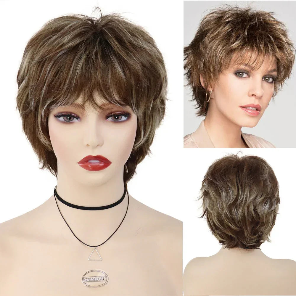 Gnimegil Synthetic Short Pixie Cut Wig Women Natural